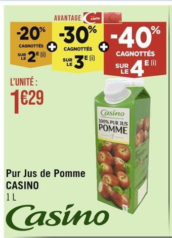 Casino Supermarchés Casino pur jus de pomme offre