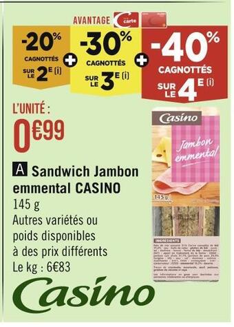 Casino Supermarchés Casino sandwich jambon emmental offre