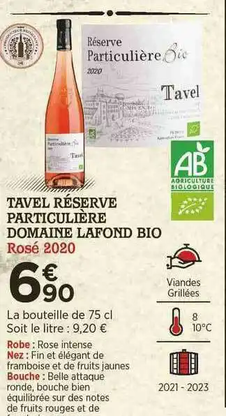 Bi1 Tavel Réserve Particulière Domaine Lafond Bio Rosé 2020 offre