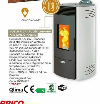 Bricomarché Poêle à Granulés étanche Lindara 77 S-line Qlima offre