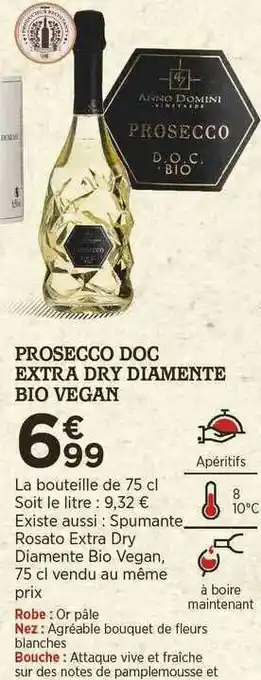 Bi1 Prosecco Doc Extra Dry Diamenté Bio Végan offre