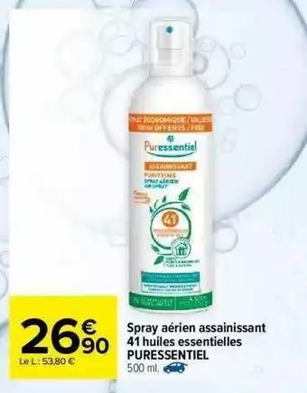 Carrefour Spray Aérien Assainissant 41 Huiles Essentielles Puressentiel offre