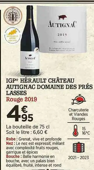 Igp Herault Château Autignac Domaine Des Prés Lasses Rouge 2019