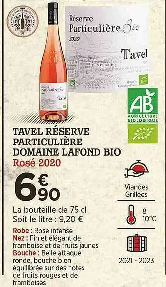 Maximarché Tavel Réserve Particulière Domaine Lafond Bio Rosé 2020 offre