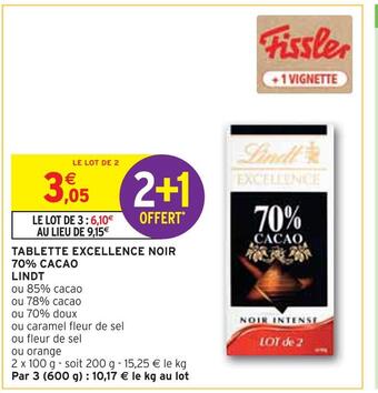 Intermarché Lindt tablette excellence noir 70% cacao offre