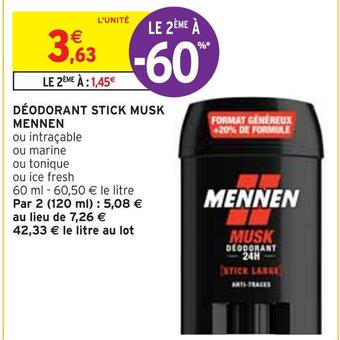 Intermarché Mennen déodorant stick musk offre