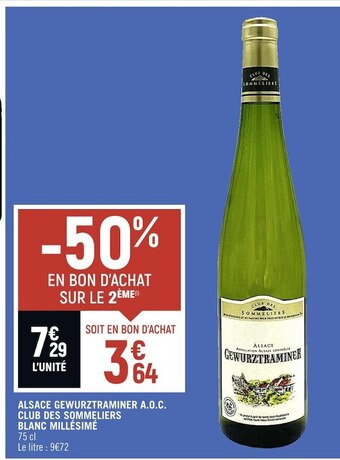 Spar Alsace gewurztraminer a.o.c. club des sommeliers blanc millésimé offre