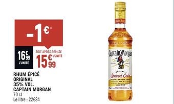 Spar Captain morgan rhum épicé original 35% vol offre