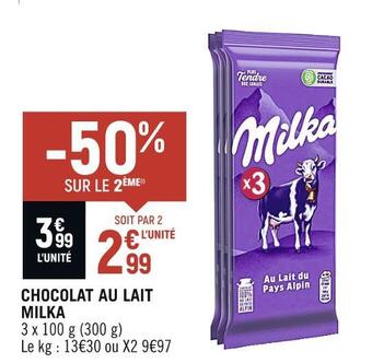 Spar Milka chocolat au lait offre