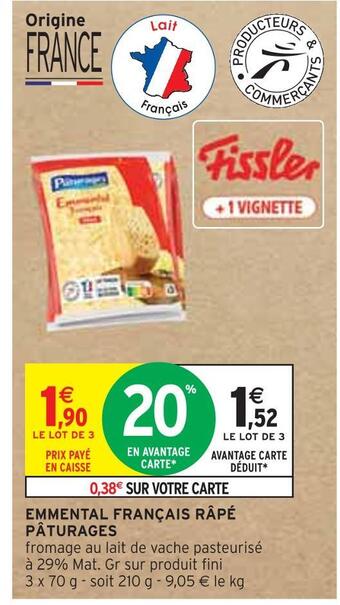 Intermarché Pâturages emmental français râpé offre
