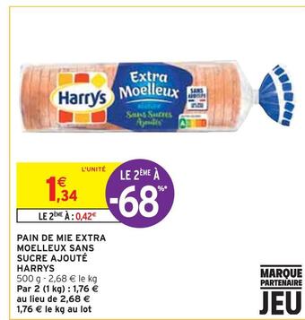 Intermarché Harrys pain de mie extra moelleux sans sucre ajouté offre