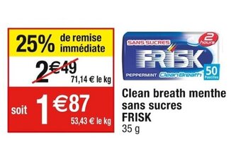 Clean breath menthe sans sucres FRISK