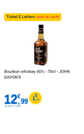 E.Leclerc Bourbon whiskey 40% - 70cl - JOHN DAVON'S offre