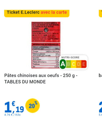 E.Leclerc Pâtes chinoises aux oeufs TABLES DU MONDE offre
