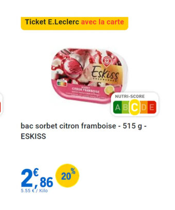 E.Leclerc Bac sorbet citron framboiseEskiss ESKISS offre