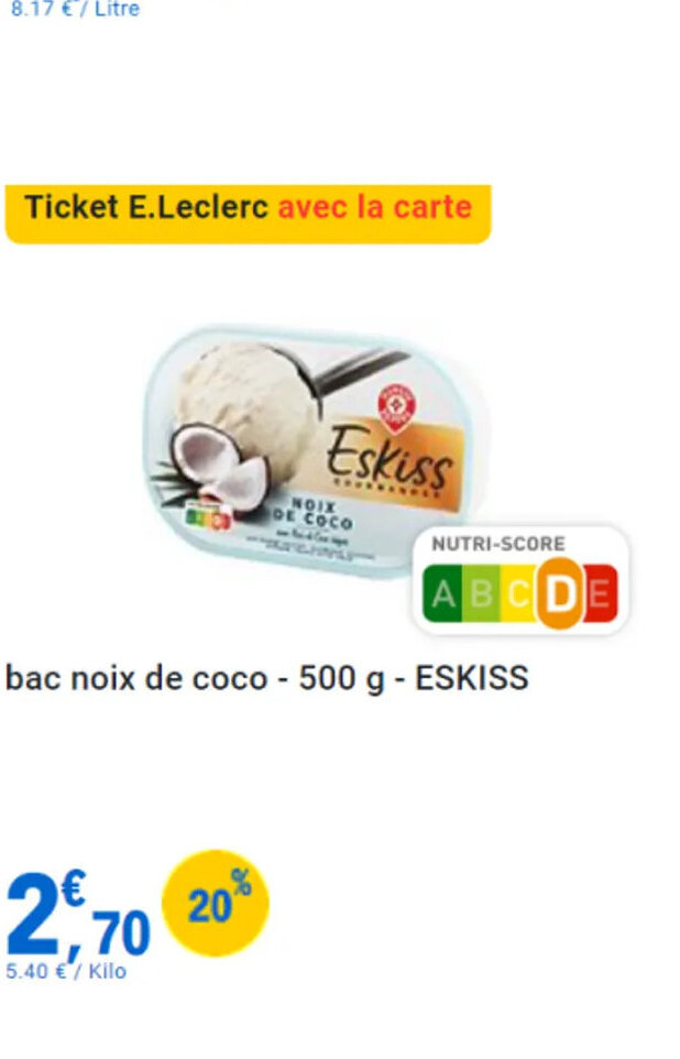 Promo Bac noix de coco ESKISS chez E.Leclerc
