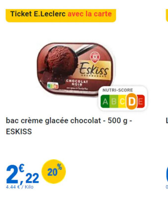 E.Leclerc Bac crème glacée chocolat ESKISS offre