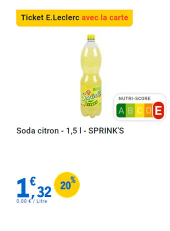 E.Leclerc Soda citron - 1,5 I - SPRINK'S offre