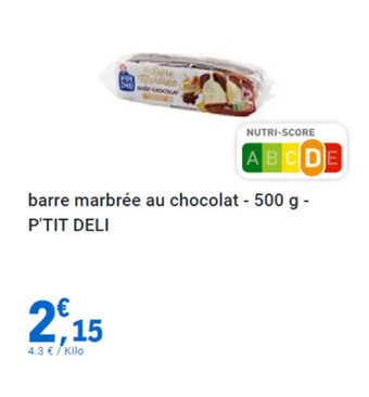 E.Leclerc Barre marbrée au chocolat - 500 g - P'TIT DELI offre