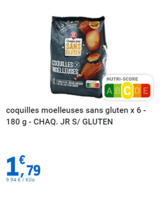 E.Leclerc Ccoquilles moelleuses sans gluten x 6-180 g - CHAQ. JR S/ GLUTEN offre