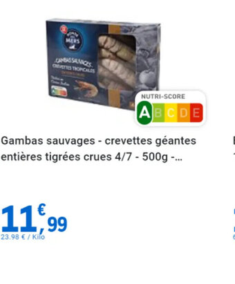 E.Leclerc Gambas sauvages - crevettes géantes entières tigrées crues offre