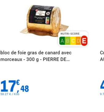E.Leclerc Bloc de foie gras de canard avec morceaux offre