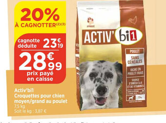 Bi1 Activ'bil Croquettes pour chien moyen/grand au poulet offre