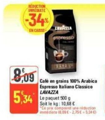 G20 Café en grains 100% Arabica Espresso Italiano Classico LAVAZZA offre