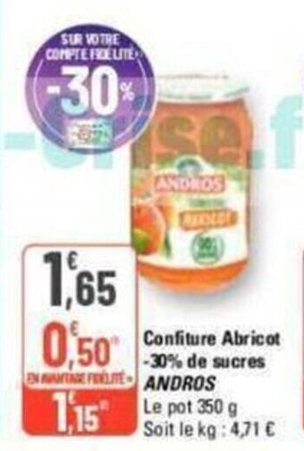 G20 Confiture Abricot -30% de sucres ANDROS offre