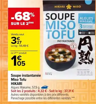 Carrefour Soupe instantanée miso tofu offre