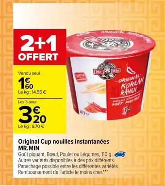 Carrefour Original cup nouilles instantanées offre