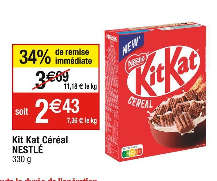 Promo Nestlé kit kat céréal chez Cora