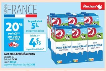 Auchan Supermarché LAIT DEMI-ÉCRÉMÉ AUCHAN offre