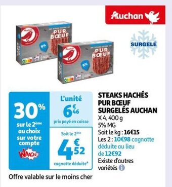 Auchan STEAKS HACHÉS PUR BŒUF SURGELÉS AUCHAN offre