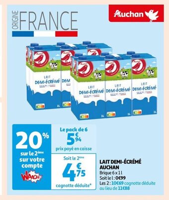 Auchan LAIT DEMI-ÉCRÉMÉ AUCHAN offre