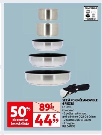 Auchan SET À POIGNÉE AMOVIBLE 6 PIÈCES offre