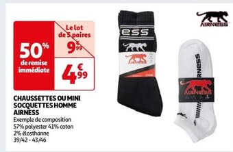 Auchan CHAUSSETTES OU MINI SOCQUETTES HOMME AIRNESS offre