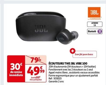 Auchan ÉCOUTEURS TWS JBL VIBE 100 offre