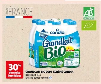 Auchan GRANDLAIT BIO DEMI-ÉCRÉMÉ CANDIA offre