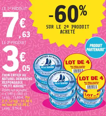 E.Leclerc Thon entier au naturel démarche responsable "petit navire" offre