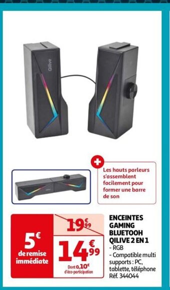 Auchan ENCEINTES GAMING BLUETOOH QILIVE 2 EN 1 offre