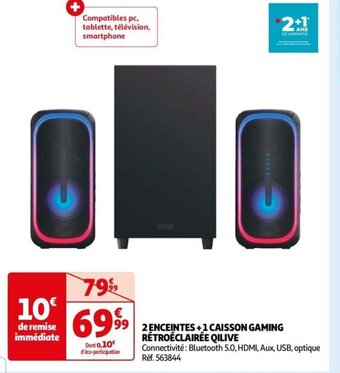 Auchan 2 ENCEINTES +1 CAISSON GAMING RÉTROÉCLAIRÉE QILIVE offre