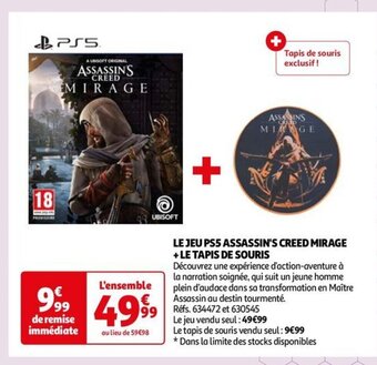 Auchan LE JEU PS5 ASSASSIN'S CREED MIRAGE +LE TAPIS DE SOURIS offre