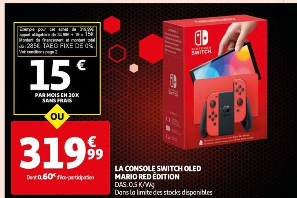 Promo LA CONSOLE SWITCH OLED MARIO RED ÉDITION chez Auchan