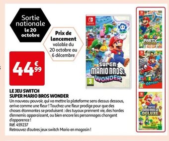 Auchan LE JEU SWITCH SUPER MARIO BROS WONDER offre