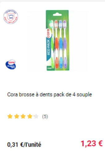 Cora x Carrefour Cora brosse à dents pack de 4 souple offre