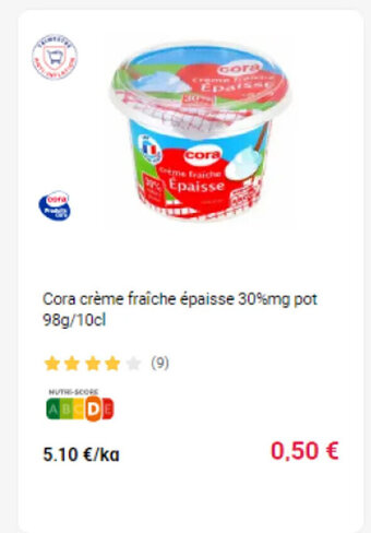 Cora crème fraîche épaisse 30%mg pot 98g/10cl