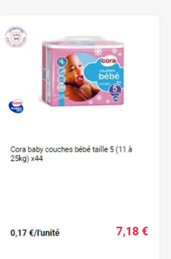Cora x Carrefour Cora baby couches bébé taille 5 (11 à 25kg) x44 offre
