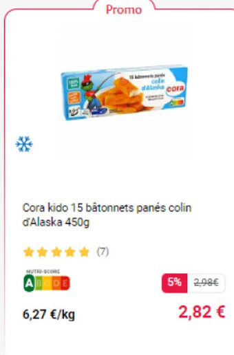 Cora kido 15 bùtonnets panés colin d'Alaska 450g