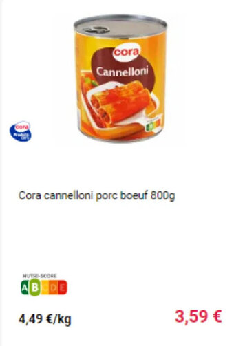 Cora x Carrefour Cora cannelloni porc boeuf 800g offre